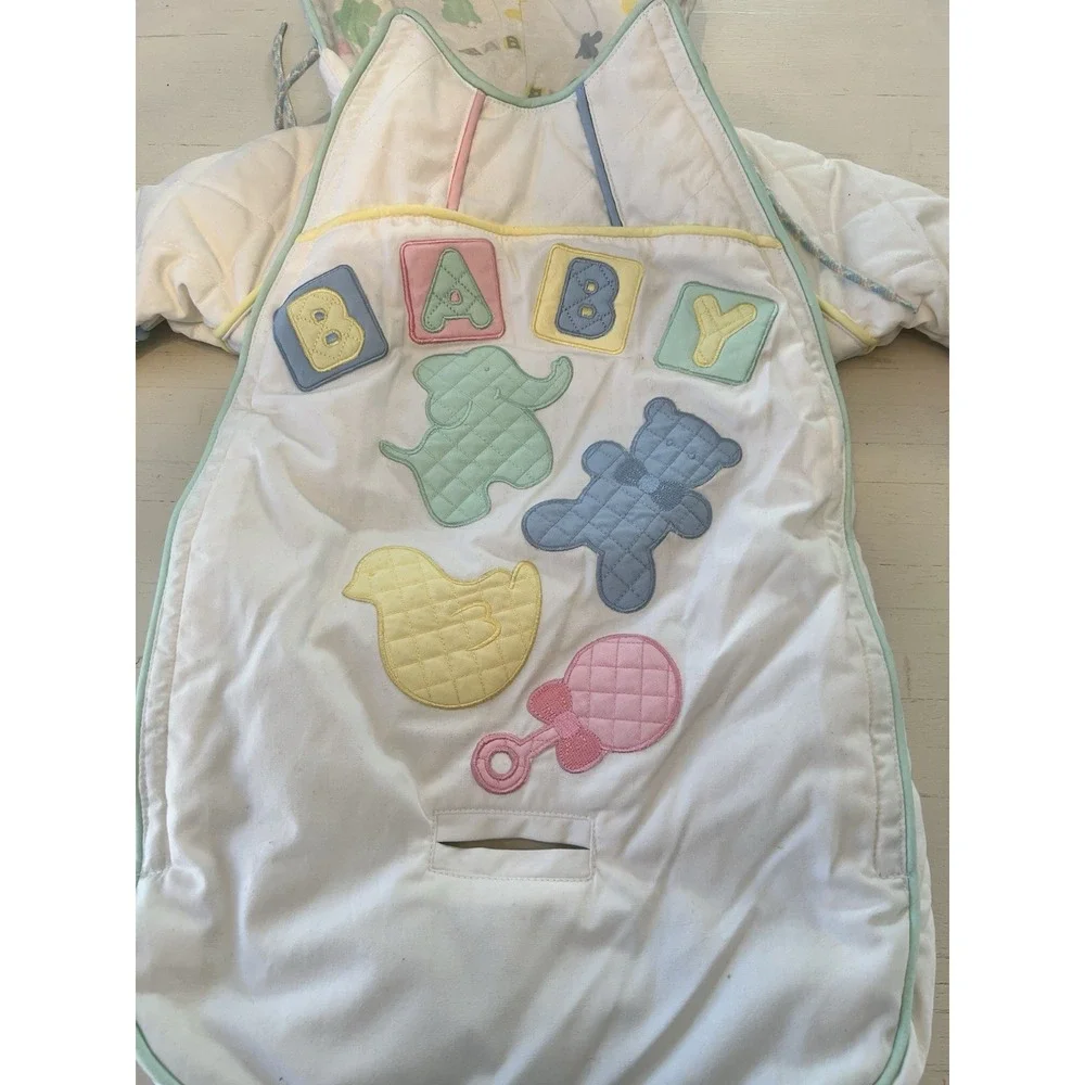Vintage London Fog Baby Bunting Snowsuit Pastel Quilted Hooded‎ 0-6 Months White